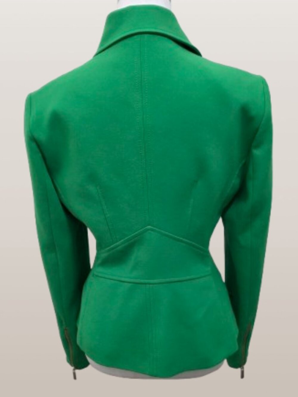 KAREN MILLEN NWT Kelly Green Blazer Size 6 Tailored 2-Way Zip Silver Hardware - Picture 7 of 15